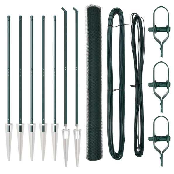 3353071_4.jpg vidaXL Hexagonálny panel Zelený 1,5x10 m Oceľ, vidaXL Stĺpiky ohrady s hrotom 7 ks Ø32 mm 170 cm Pozinkovaná oceľ – Obrázok 4