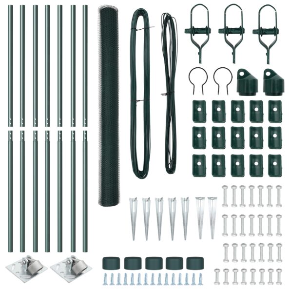 3353071_5.jpg vidaXL Hexagonálny panel Zelený 1,5x10 m Oceľ, vidaXL Stĺpiky ohrady s hrotom 7 ks Ø32 mm 170 cm Pozinkovaná oceľ – Obrázok 5
