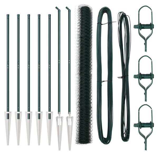 Hexagonálne oplotenie vidaXL Zelené 1.5x10 m Oceľ, Oplotenie vidaXL s hrotom 7 ks Ø32 mm 170 cm Pozinkovaná oceľ – Obrázok 2