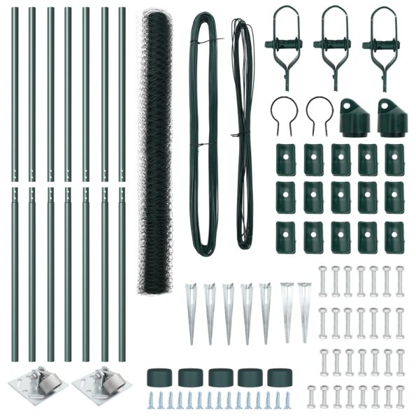 Hexagonálne oplotenie vidaXL Zelené 1.5x10 m Oceľ, Oplotenie vidaXL s hrotom 7 ks Ø32 mm 170 cm Pozinkovaná oceľ – Obrázok 4