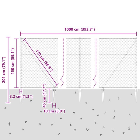 3353073_13.jpg vidaXL Šesťuholníkové oplotenie Zelené 1.5x10 m Oceľ, vidaXL Oplotenie s hrotmi 7 ks Ø32 mm 170 cm Pozinkovaná oceľ – Obrázok 13