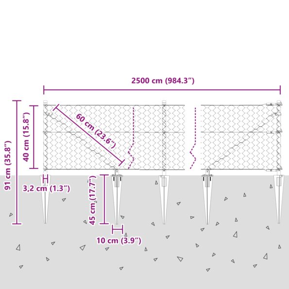 3353081_13.jpg vidaXL Hexagonálna ohrada Zelená 0,4x25 m Kov, vidaXL stĺpy s hrotom 13 ks Ø32 mm 60 cm pozinkovaný kov – Obrázok 13