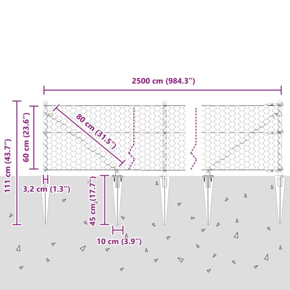 3353089_13.jpg Hexagonálny plot vidaXL Zelený 0.6x25 m Oceľ, Stĺpiky plotu vidaXL s hrotom 13 ks Ø32 mm 80 cm Zinkovaná oceľ – Obrázok 13