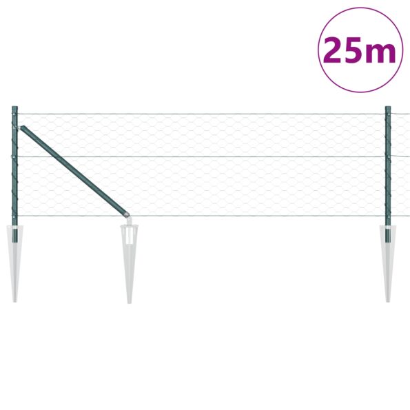 3353089_3.jpg Hexagonálny plot vidaXL Zelený 0.6x25 m Oceľ, Stĺpiky plotu vidaXL s hrotom 13 ks Ø32 mm 80 cm Zinkovaná oceľ – Obrázok 3
