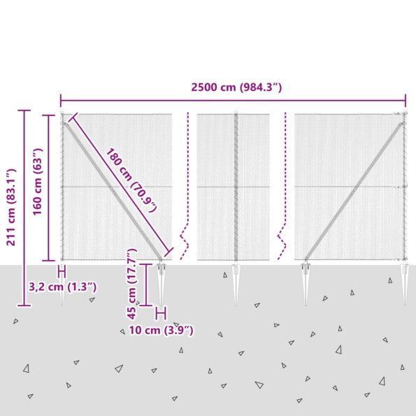 vidaXL Hexagonálny Plot Zelený 1.6x25 m Oceľ, vidaXL Plotové Stĺpiky s Hrotom 13 ks Ø32 mm 180 cm Galvanizovaná Oceľ – Obrázok 13
