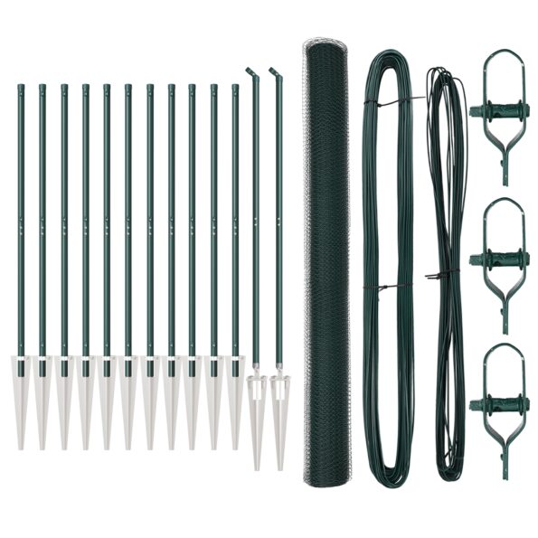 vidaXL Hexagonálny Plot Zelený 1.6x25 m Oceľ, vidaXL Plotové Stĺpiky s Hrotom 13 ks Ø32 mm 180 cm Galvanizovaná Oceľ – Obrázok 2