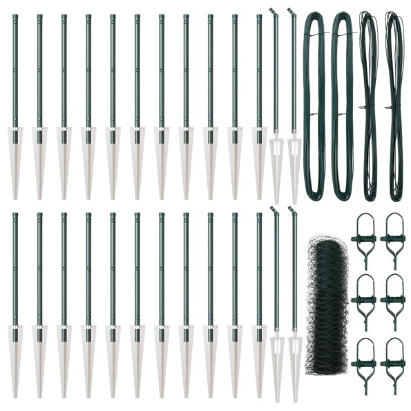 Hexagonálny plot vidaXL Zelený 0.4x50 m Oceľ, Plotové stĺpy vidaXL so špicom 13 ks Ø32 mm 60 cm Galvanizovaná oceľ – Obrázok 2