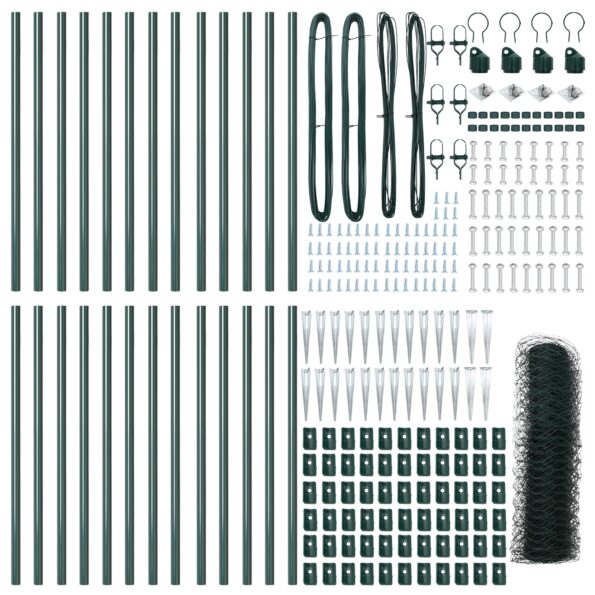 vidaXL Hexagonálny plot Zelený 0.5x50 m Oceľ, vidaXL Stĺpiky na plot so špicom 13 ks Ø32 mm 80 cm Pozinkovaná oceľ – Obrázok 4