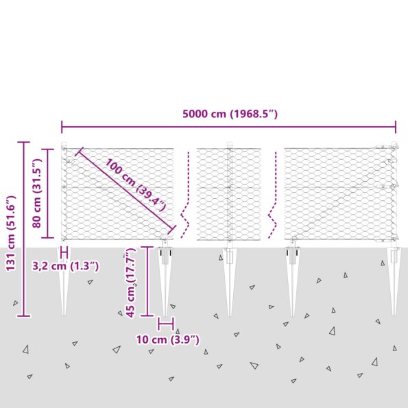 vidaXL hexagonálny plot zelený 0.8x50 m oceľ, vidaXL plotové stĺpy s vrtnou kotvou 13 ks Ø32 mm 100 cm pozinkovaná oceľ – Obrázok 13