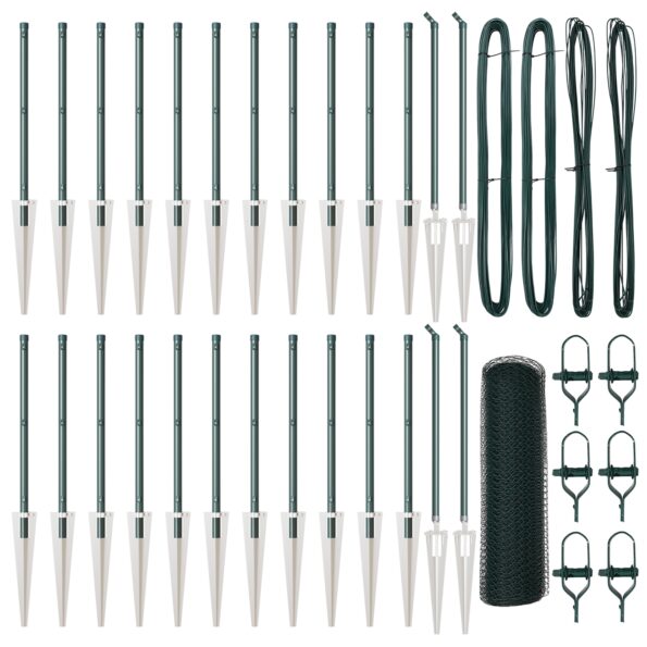 vidaXL Hexagonový plot Zelený 1x50 m Oceľ, vidaXL Stĺpy na plot s hrotom 13 ks Ø32 mm 120 cm Pozinkovaná oceľ – Obrázok 2