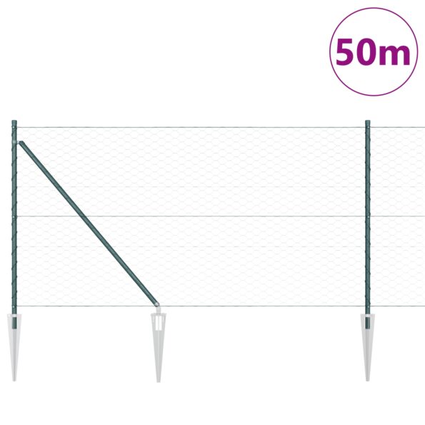 3353133_3.jpg Hexagonálne oplotenie vidaXL Zelené 1x50 m Oceľ, Oplotenie vidaXL s hrotom 13 ks Ø32 mm 120 cm Pozinkovaná oceľ – Obrázok 3