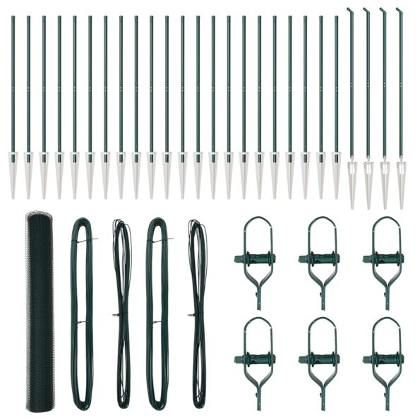 Hexagonálny plot vidaXL Zelený 1.2x50 m Oceľ, Stĺpy na plot vidaXL s hrotom 13 ks Ø32 mm 140 cm Pozinkovaná oceľ – Obrázok 4