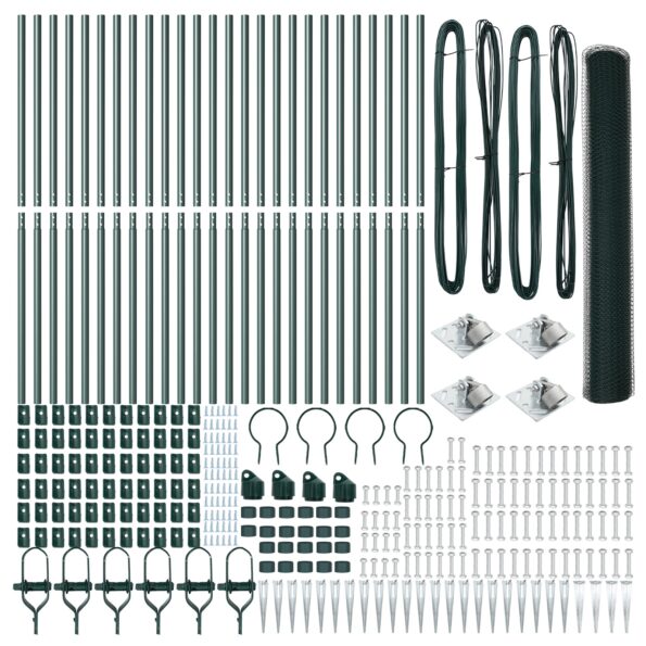 Hexagonálny plot vidaXL Zelený 1.2x50 m Oceľ, Stĺpy na plot vidaXL s hrotom 13 ks Ø32 mm 140 cm Pozinkovaná oceľ – Obrázok 5