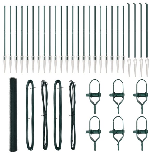Hexagonový plot vidaXL Zelený 1,5x50 m Oceľ, Plotové stĺpiky vidaXL so špicom 13 ks Ø32 mm 170 cm pozinkovaná oceľ – Obrázok 2