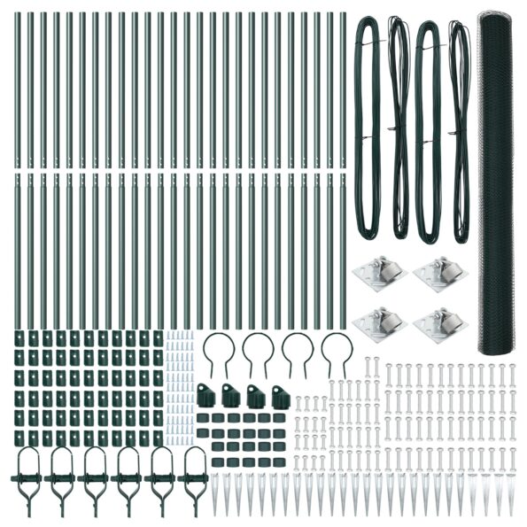 vidaXL Hexagónový plot Zelený 1,6x50 m Oceľ, vidaXL Plotové stĺpiky so špičkou 13 ks Ø32 mm 180 cm Pozinkovaná oceľ – Obrázok 4