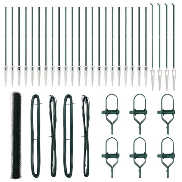 Zelený hexagonálny plot vidaXL 1.6x50 m z ocele, Plotové stĺpy vidaXL s hrotom 13 ks Ø32 mm 180 cm pozinkovaná oceľ – Obrázok 2