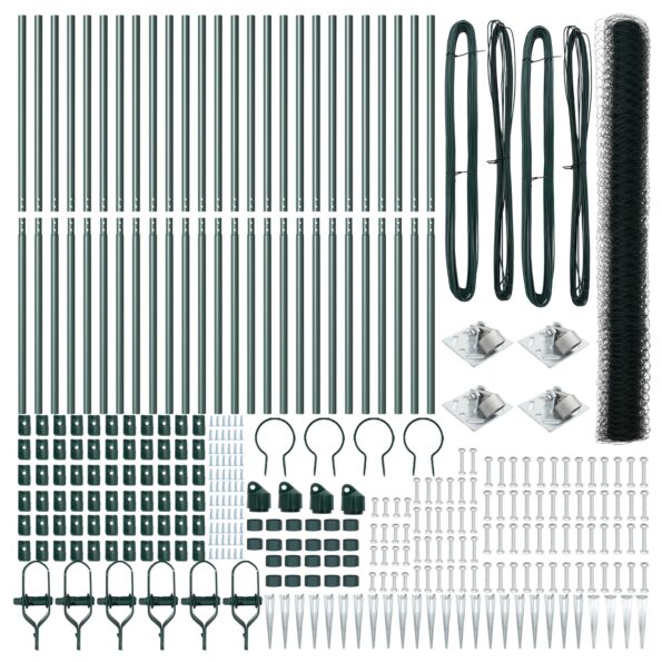 Zelený heksagónový plot vidaXL 1.6x50 m z ocele, Plotové stĺpikové kotvy vidaXL 13 ks Ø32 mm 180 cm z pozinkovanej ocele – Obrázok 4