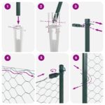 Hexagonová ohrada vidaXL Zelená 0.4x100 m Oceľ, Stĺpy ohrady vidaXL s hrotom 13 ks Ø32 mm 60 cm Galvanizovaná oceľ – Obrázok 12
