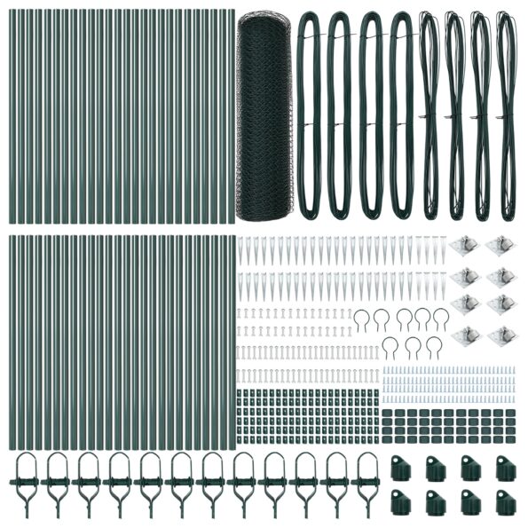 vidaXL Hexagonálne oplotenie zelené 0.5x100 m z ocele, vidaXL Oplotenie stĺpiky s hrotom 13 ks Ø32 mm 80 cm galvanizovaná oceľ – Obrázok 4