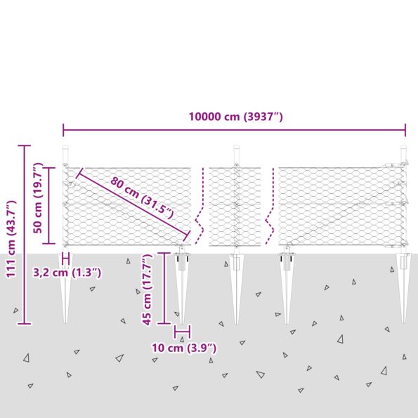 3353156_13.jpg vidaXL Hexagónový plot Zelený 0.5x100 m Oceľ, vidaXL plotové stĺpiky so špicom 13 ks Ø32 mm 80 cm pozinkovaná oceľ – Obrázok 13
