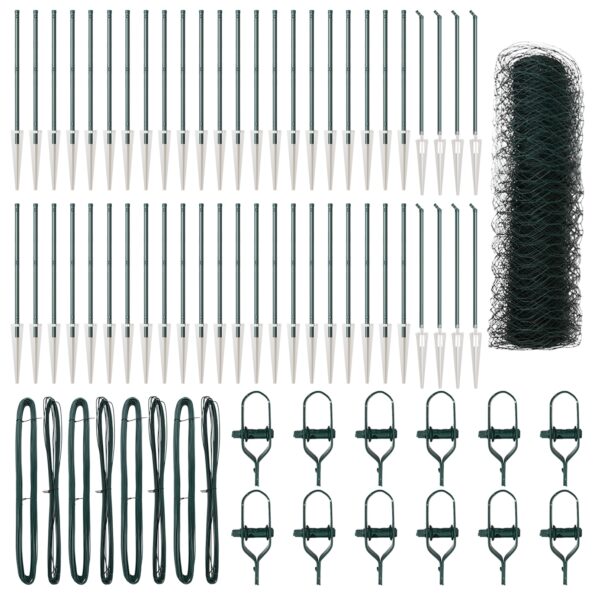 3353156_2.jpg vidaXL Hexagónový plot Zelený 0.5x100 m Oceľ, vidaXL plotové stĺpiky so špicom 13 ks Ø32 mm 80 cm pozinkovaná oceľ – Obrázok 2