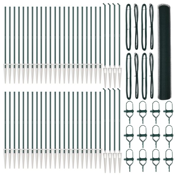 vidaXL Hexagonálny plot zelený 1.2x100 m oceľ, vidaXL plotové stĺpy s kotvou 13 ks Ø32 mm 140 cm pozinkovaná oceľ – Obrázok 2