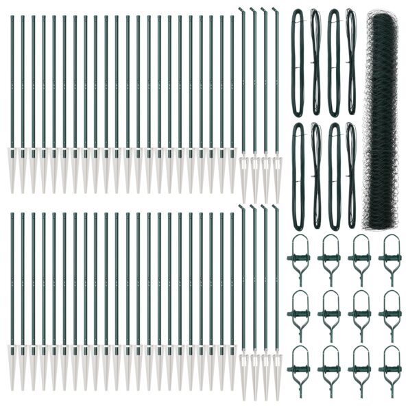 vidaXL Hexagon Plot Zelený 1,4x100 m Oceľ, vidaXL Plotové stĺpy so špicou 13 ks Ø32 mm 160 cm Pozinkovaná oceľ – Obrázok 2