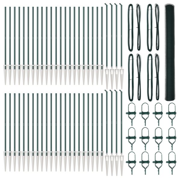 vidaXL Hexagonálne Oplotenie Zelené 1,5x100 m Oceľ, VidaXL Oplotené Stĺpy s Hrotom 13 ks Ø32 mm 170 cm Pozinkovaná Oceľ – Obrázok 2