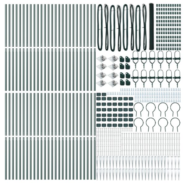 vidaXL Hexagonálne Oplotenie Zelené 1,5x100 m Oceľ, VidaXL Oplotené Stĺpy s Hrotom 13 ks Ø32 mm 170 cm Pozinkovaná Oceľ – Obrázok 4
