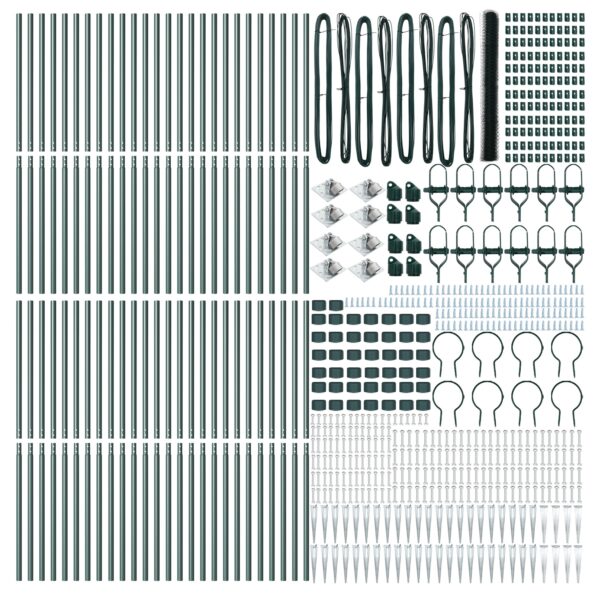 Hexagonálny plot vidaXL Zelený 1,5x100 m Oceľ, Plotové stĺpy vidaXL s hrotom 13 ks Ø32 mm 170 cm Pozinkovaná oceľ – Obrázok 4