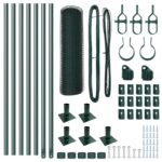 Hexagónový plot vidaXL Zelený 0.5x10 m Oceľ, Plotové stĺpiky vidaXL so základnými doskami 7 ks Ø32mm 70cm Pozinkovaná oceľ – Obrázok 4