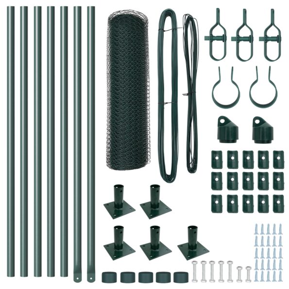 Hexagónový plot vidaXL Zelený 0.5x10 m Oceľ, Plotové stĺpiky vidaXL so základnými doskami 7 ks Ø32mm 70cm Pozinkovaná oceľ – Obrázok 4