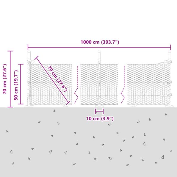 Hexagónový plot vidaXL Zelený 0.5x10 m Oceľ, Plotové stĺpiky vidaXL s doskami 7 ks Ø32mm 70cm pozinkovaná oceľ – Obrázok 13