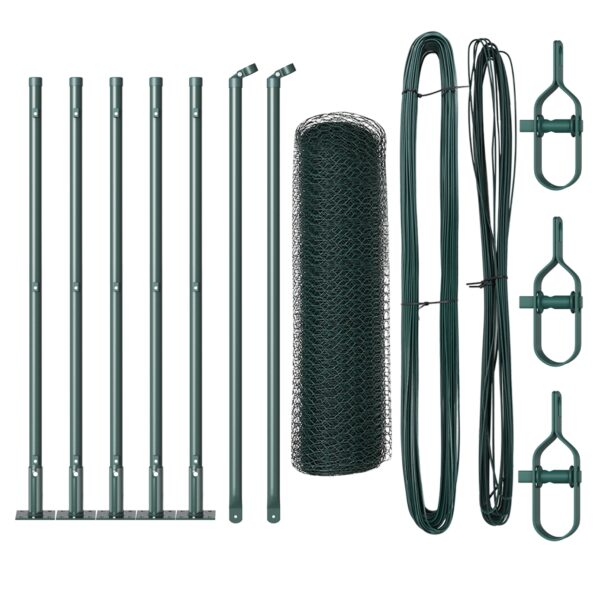 Hexagónový plot vidaXL Zelený 0.5x10 m Oceľ, Plotové stĺpiky vidaXL s doskami 7 ks Ø32mm 70cm pozinkovaná oceľ – Obrázok 2