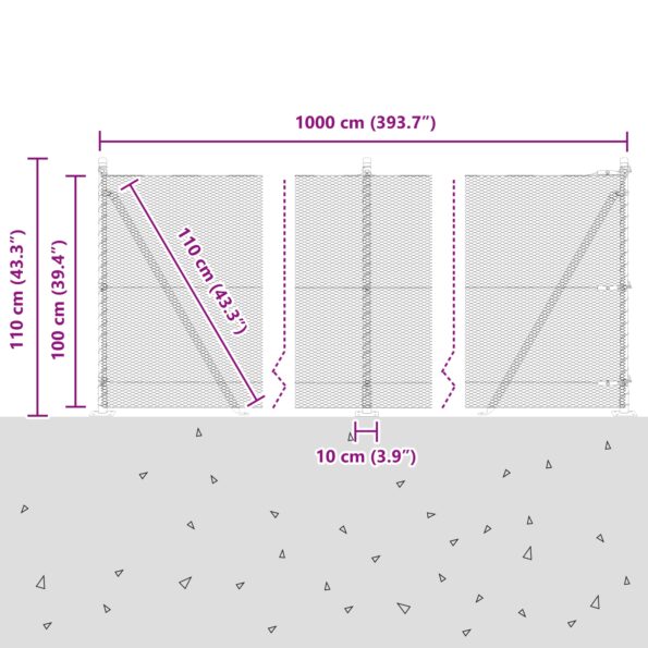 vidaXL hexagónový plot zelený 1x10 m oceľ, vidaXL plotové stĺpy s podlahovými doskami 7 ks Ø32mm 110cm pozinkovaná oceľ – Obrázok 13