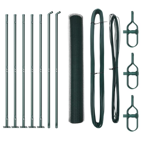 vidaXL hexagónový plot zelený 1x10 m oceľ, vidaXL plotové stĺpy s podlahovými doskami 7 ks Ø32mm 110cm pozinkovaná oceľ – Obrázok 2