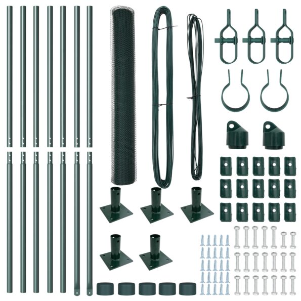vidaXL hexagónový plot zelený 1x10 m oceľ, vidaXL plotové stĺpy s podlahovými doskami 7 ks Ø32mm 110cm pozinkovaná oceľ – Obrázok 4
