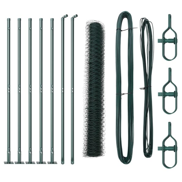 Hexagonálny plot vidaXL Zelený 1x10 m Oceľ, Stĺpy plotu vidaXL s základovými doskami 7 ks Ø32mm 110cm pozinkovaná oceľ – Obrázok 2