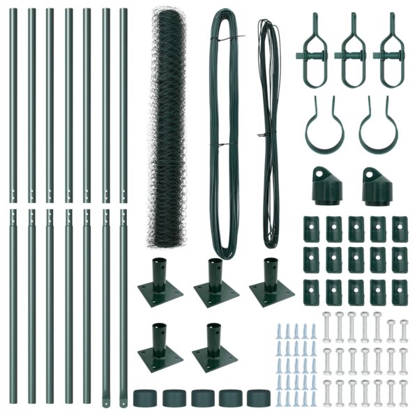 Hexagonálny plot vidaXL Zelený 1x10 m Oceľ, Stĺpy plotu vidaXL s základovými doskami 7 ks Ø32mm 110cm pozinkovaná oceľ – Obrázok 4