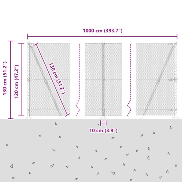 Hexagónový plot vidaXL Zelený 1.2x10 m Oceľ, Plotové stĺpy vidaXL s podložkami 7 ks Ø32mm 68.5cm pozinkovaná oceľ – Obrázok 13