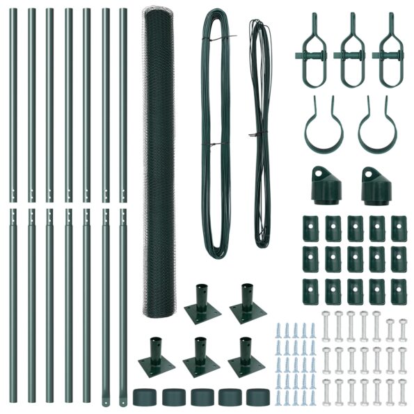 Hexagonálny plot vidaXL Zelený 1.4x10 m Oceľ, Plotové stĺpy vidaXL so základovými doskami 7 ks Ø32mm 78.5cm pozinkovaná oceľ – Obrázok 4