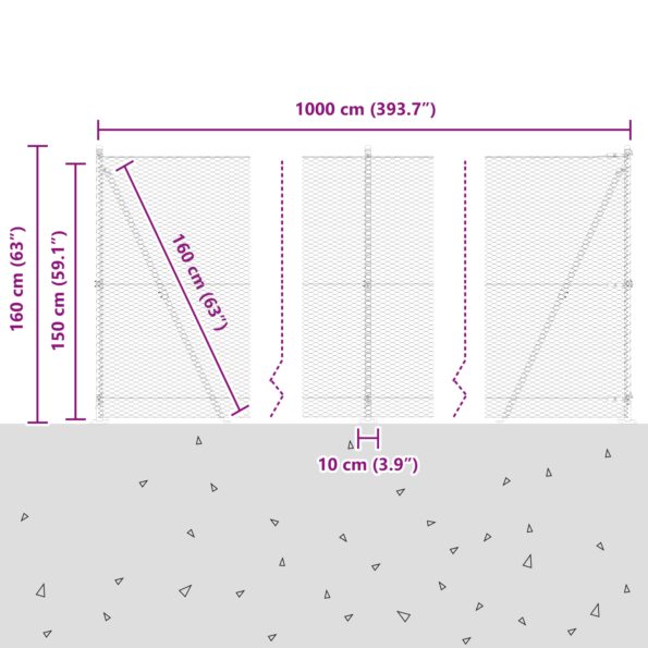 3353493_13.jpg vidaXL Zelené hexagonové oplotenie 1,5x10 m z ocele, vidaXL Stĺpiky oplotenia s podložkami 7 ks Ø32mm 83,5cm z pozinkovanej ocele – Obrázok 13