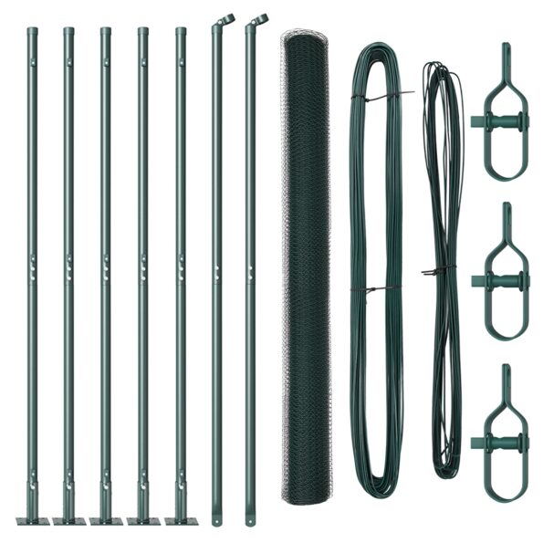3353493_2.jpg vidaXL Zelené hexagonové oplotenie 1,5x10 m z ocele, vidaXL Stĺpiky oplotenia s podložkami 7 ks Ø32mm 83,5cm z pozinkovanej ocele – Obrázok 2