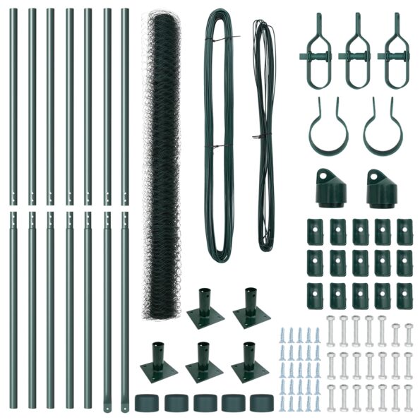 Hexagonový plot vidaXL zelený 1,5x10 m oceľ, Plotové stĺpy vidaXL s podkladovými doskami 7 ks Ø32mm 83,5cm pozinkovaná oceľ – Obrázok 4