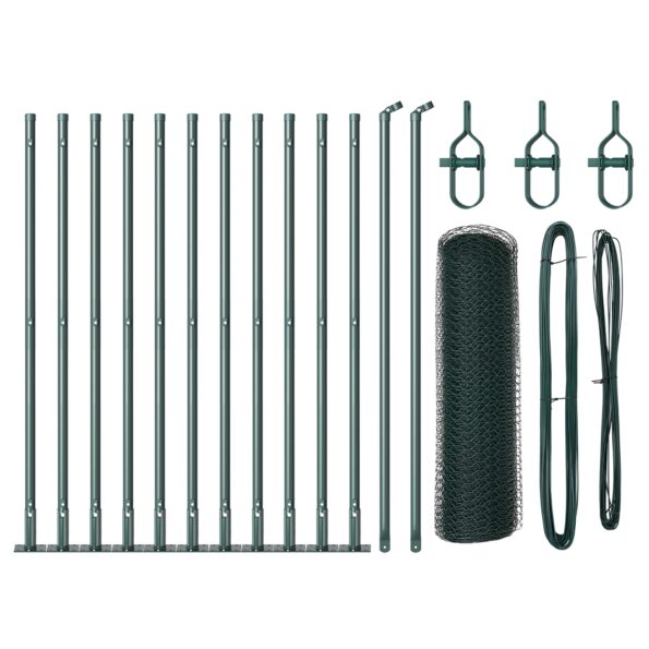 vidaXL Hexagonálny plot Zelený 0.4x25 m Oceľ, vidaXL plotové stĺpiky s podložkami 13 ks Ø32mm 50cm pozinkovaná oceľ – Obrázok 2