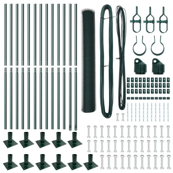 vidaXL Hexagonálny plot Zelený 0.8x25 m Oceľ, vidaXL Plotové stĺpy s podpornými doskami 13 ks Ø32mm 90cm Galvanizovaná oceľ – Obrázok 4