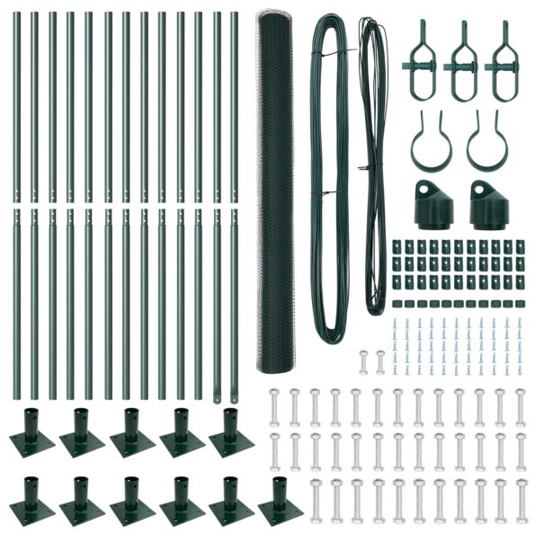 vidaXL Hexagonový Plot Zelený 1,6x25 m Oceľ, vidaXL Plotové Stĺpiky s Podložkami 13 ks Ø32mm 88,5cm Pozinkovaná Oceľ – Obrázok 4