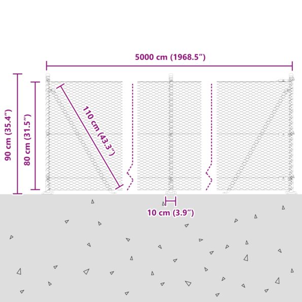 3353549_13.jpg Hexagonálny plot vidaXL Zelený 0,8x50 m Oceľ, Súprava stĺpikov vidaXL s základňami 13 ks Ø32mm 90cm pozinkovaná oceľ – Obrázok 13
