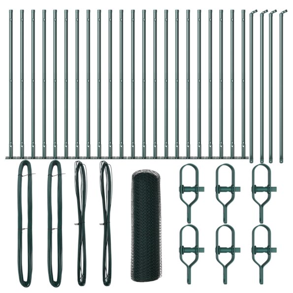 vidaXL Hexagon Fence Zelené 1x50 m Ocel, vidaXL Oplotenie stĺpy s podložkami 13 ks Ø32mm 110cm Pozinkovaná oceľ – Obrázok 2