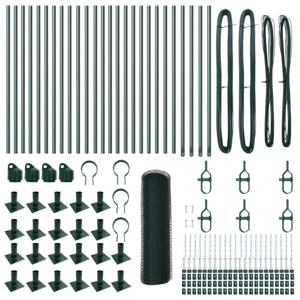 vidaXL Hexagon Fence Zelené 1x50 m Ocel, vidaXL Oplotenie stĺpy s podložkami 13 ks Ø32mm 110cm Pozinkovaná oceľ – Obrázok 4